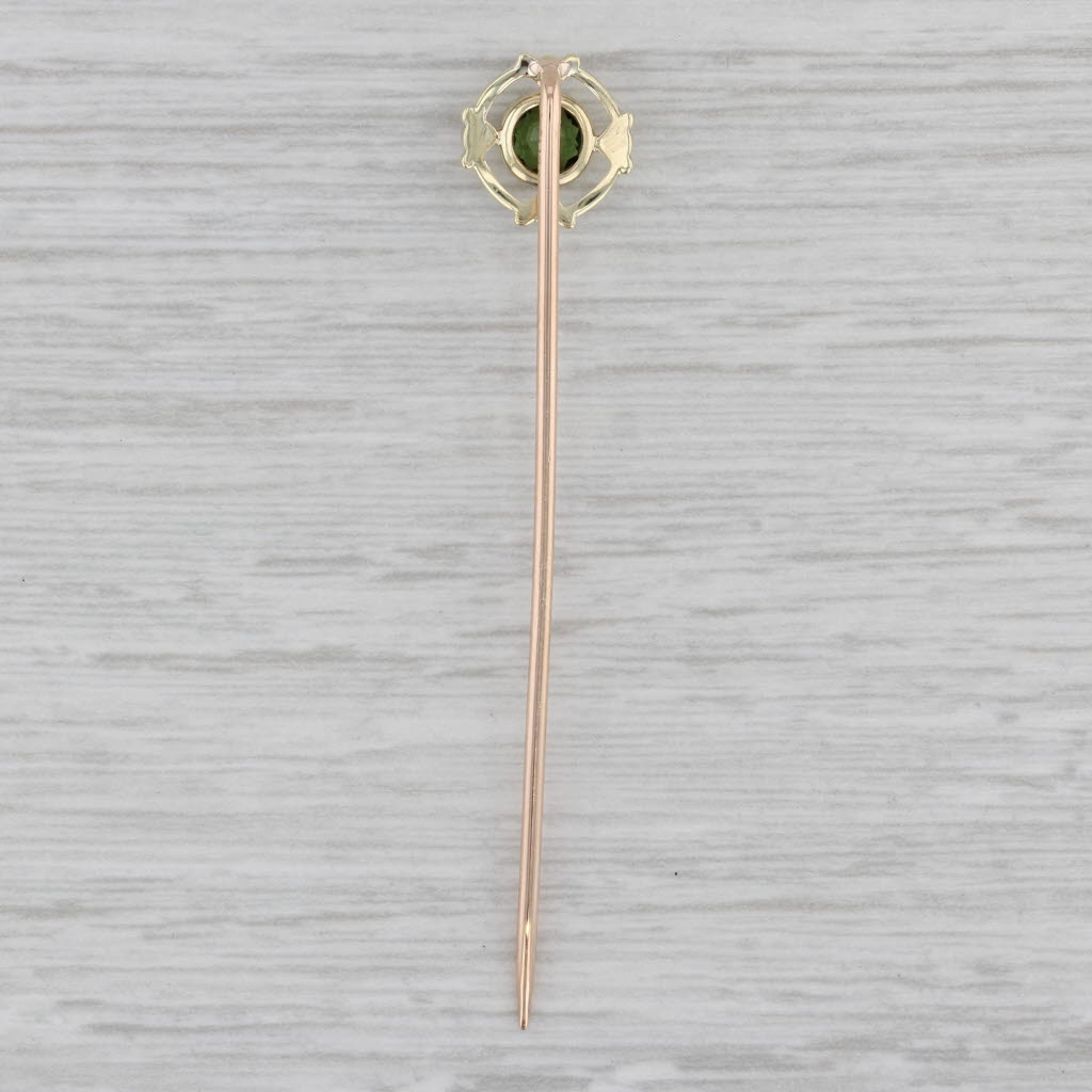 Gray Antique 0.50ctw Green Tourmaline Stickpin 14k Yellow Gold Round Solitaire