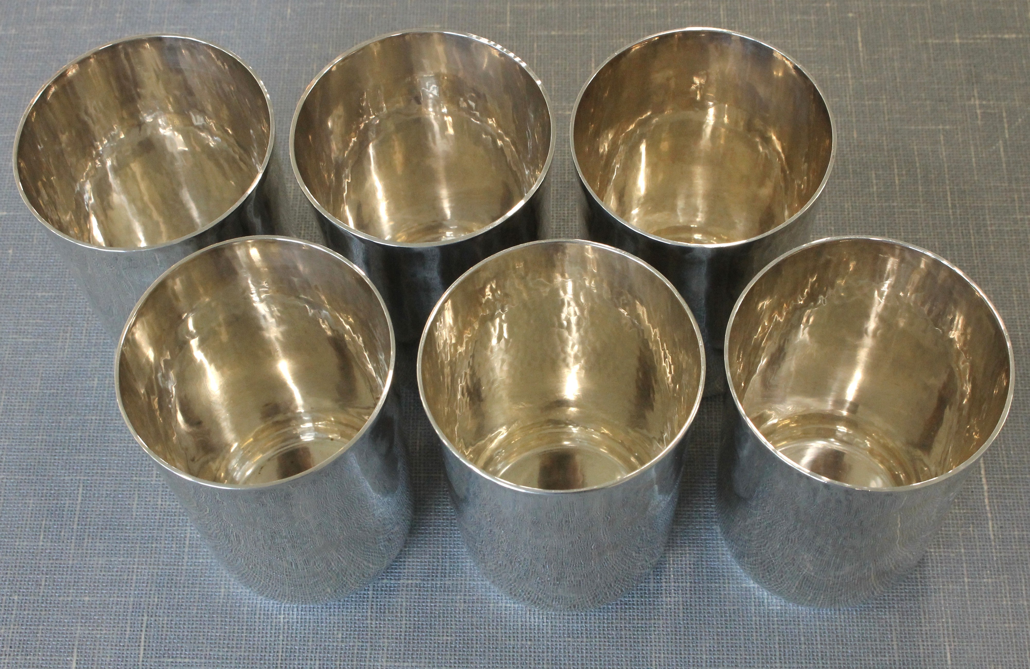Dim Gray Tiffany & Co Set of 6 Goblets Sterling Silver 15602 4811 Hammered Cups Vintage