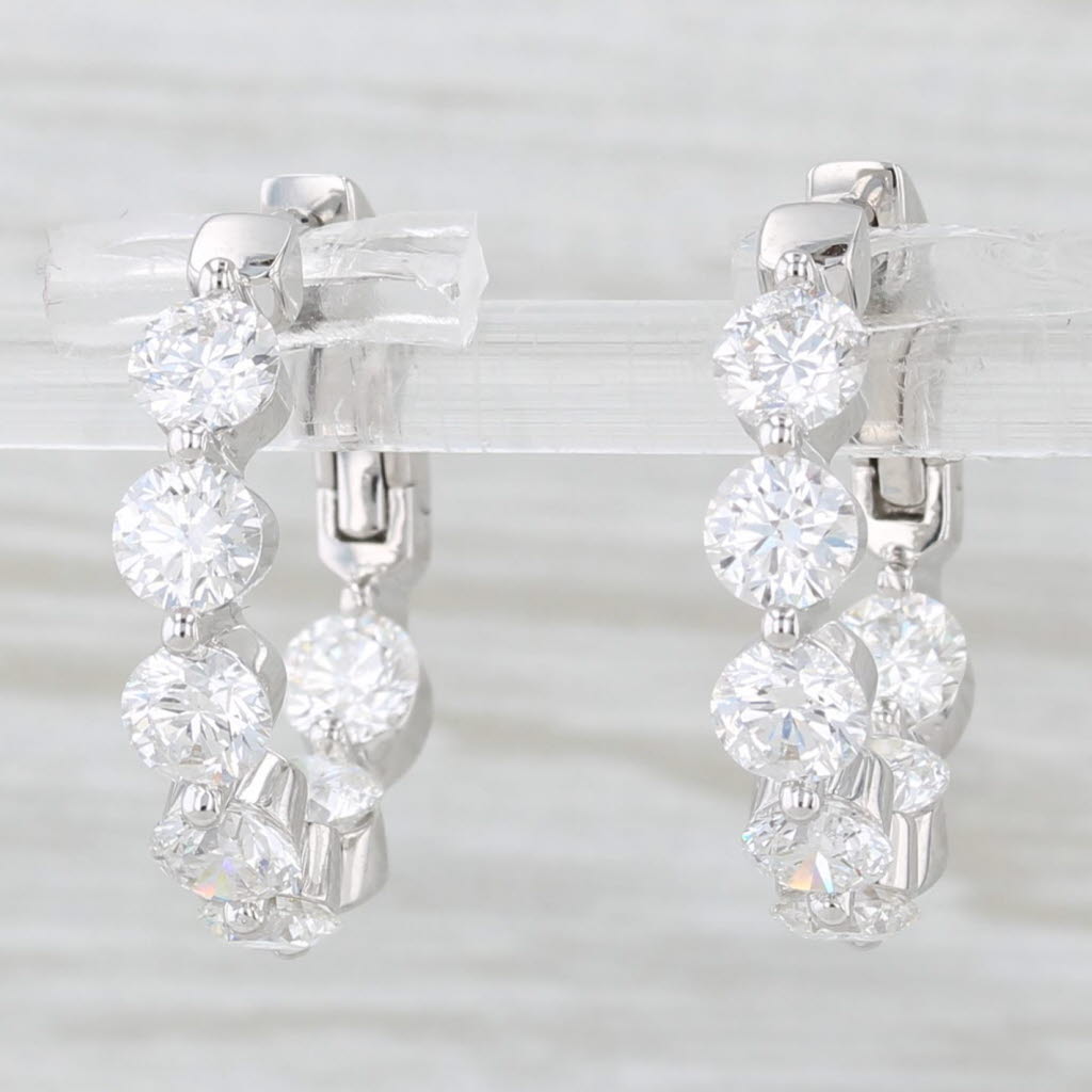 Light Gray New 3.25ctw Diamond Inside Out Hoop Earrings 18k White Gold Snap Top Hoops