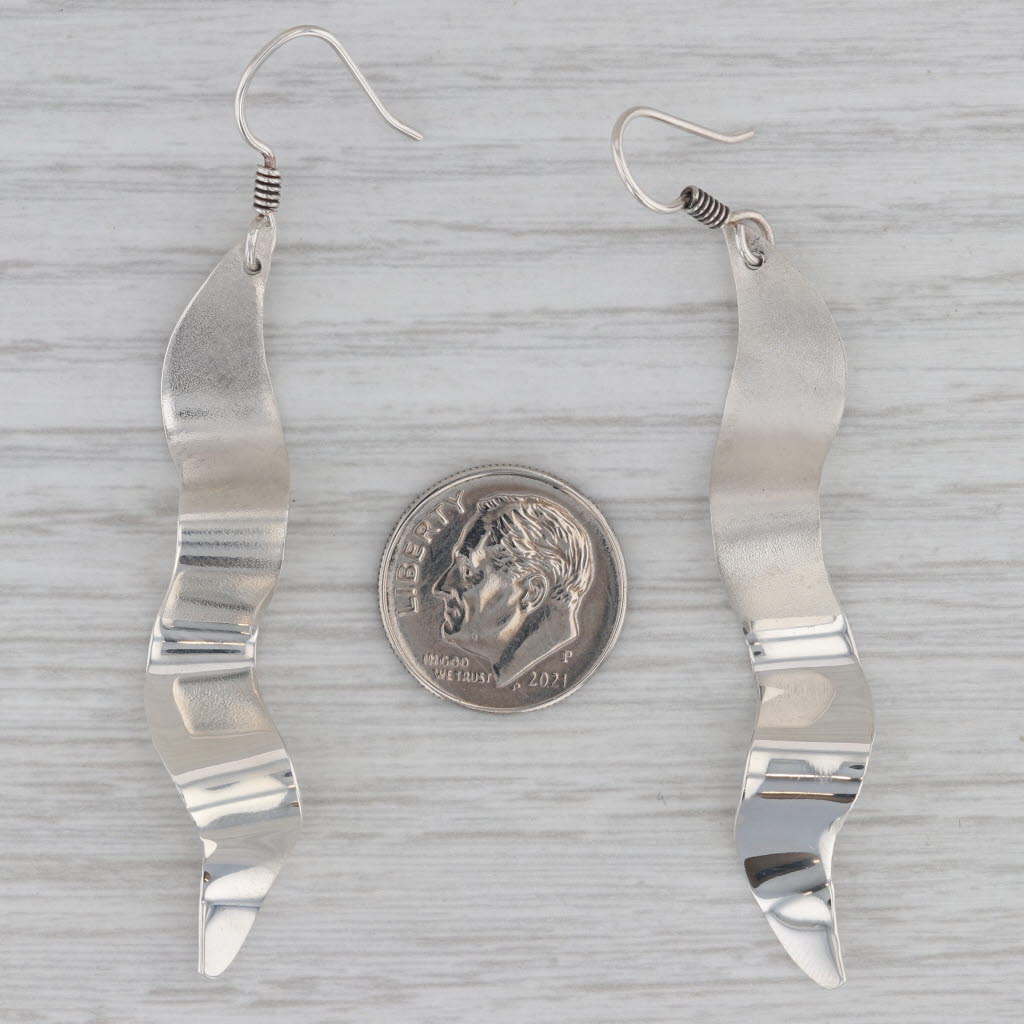Gray Squiggle Dangle Earrings Sterling Silver Hook Post Drops