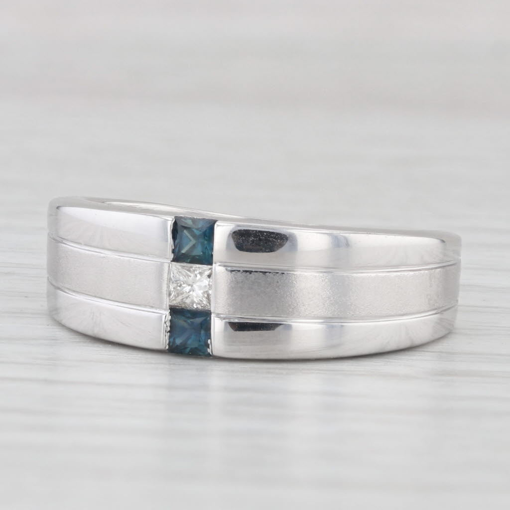 Light Gray 0.42ctw Blue Sapphire Diamond Ring 14k White Gold Size 10.75 Men's Wedding Band