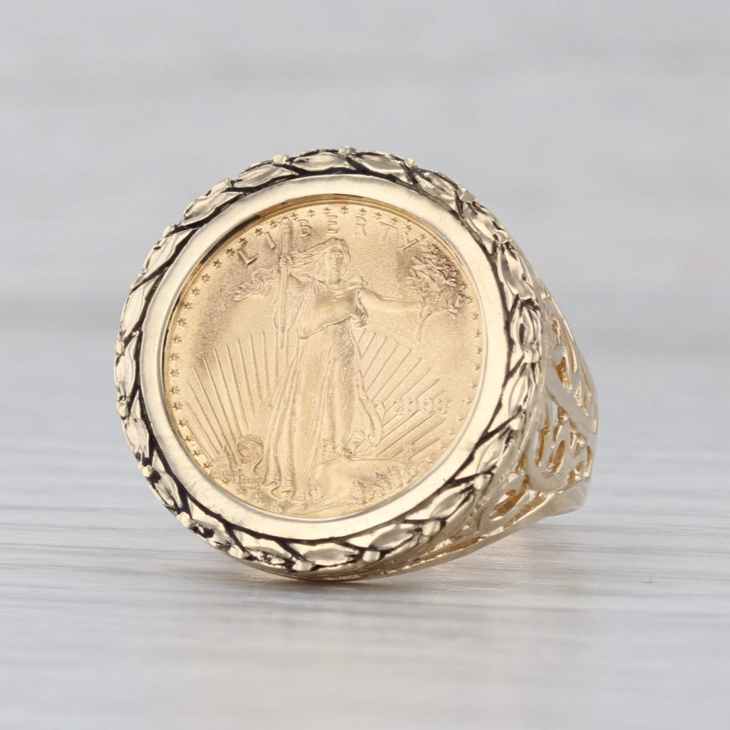 2003 American Gold Eagle Coin Ring 14k 22k Gold 1/10ozt AGE Walking Liberty