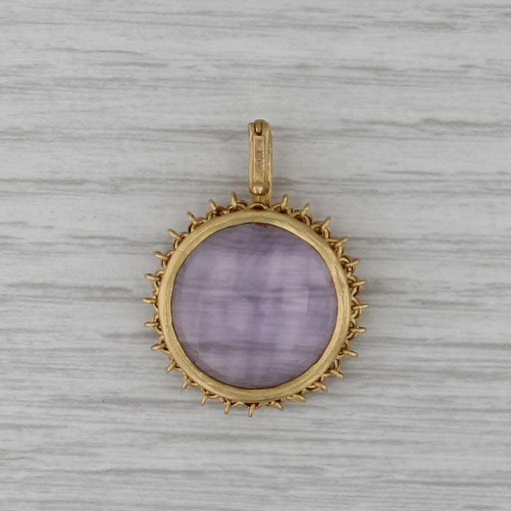 Amethyst Medallion Enhancer Pendant 18k Yellow Gold Clip Bail