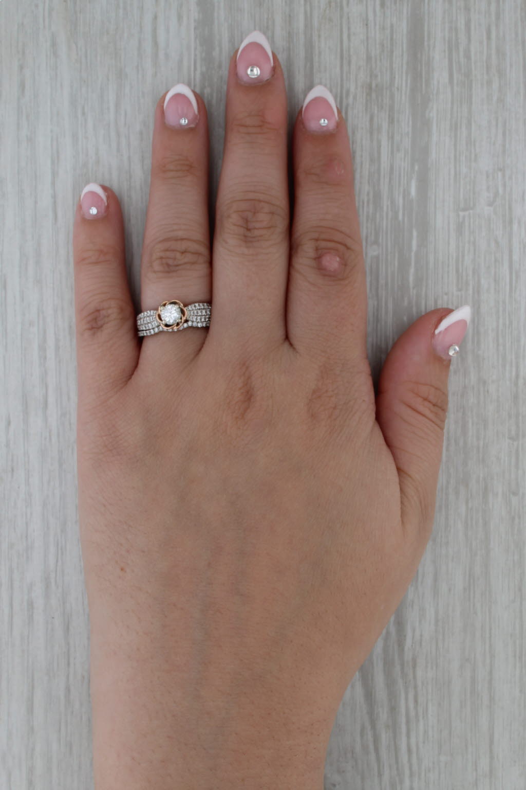1.53ctw Diamond Engagement Ring Wedding Band Bridal Set 14k Rose White Gold
