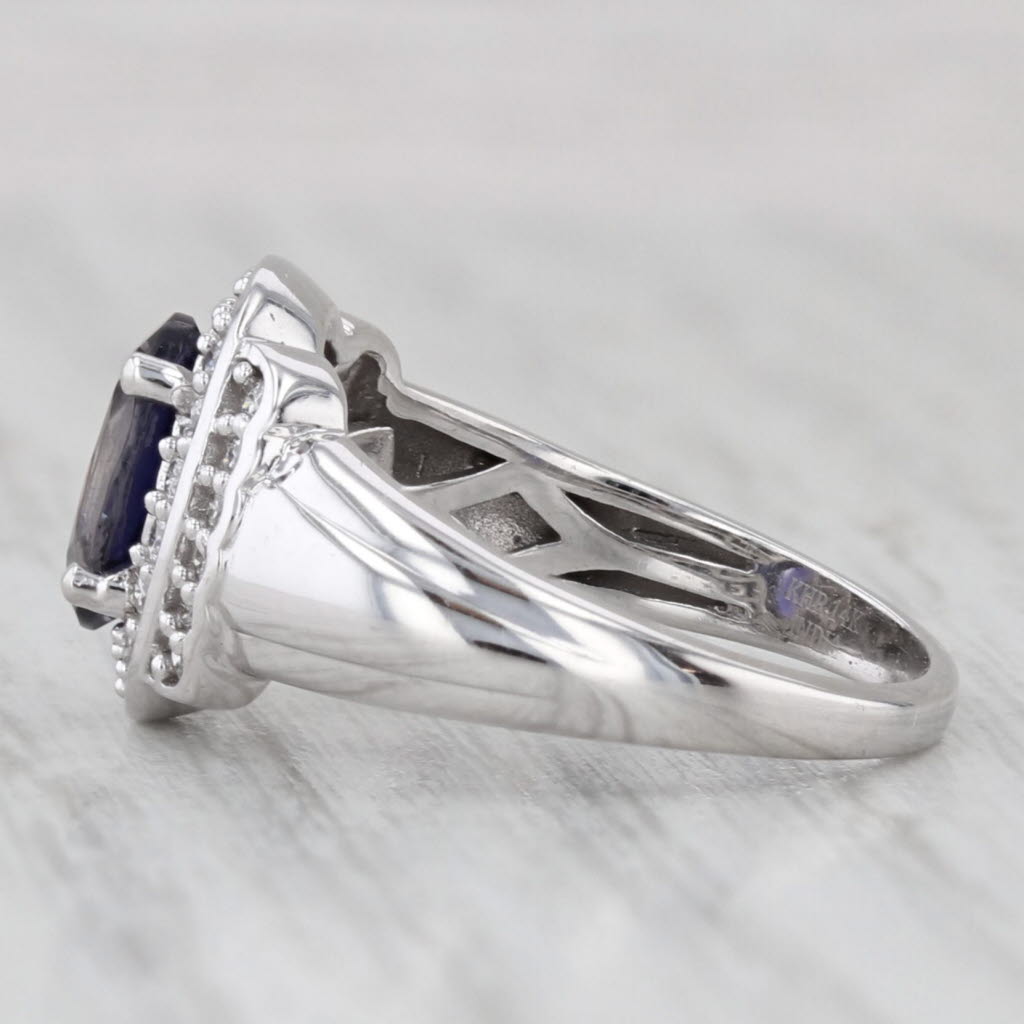 Light Gray 1.17ctw Blue Iolite Diamond Halo Ring 14k White Gold Size 5.25