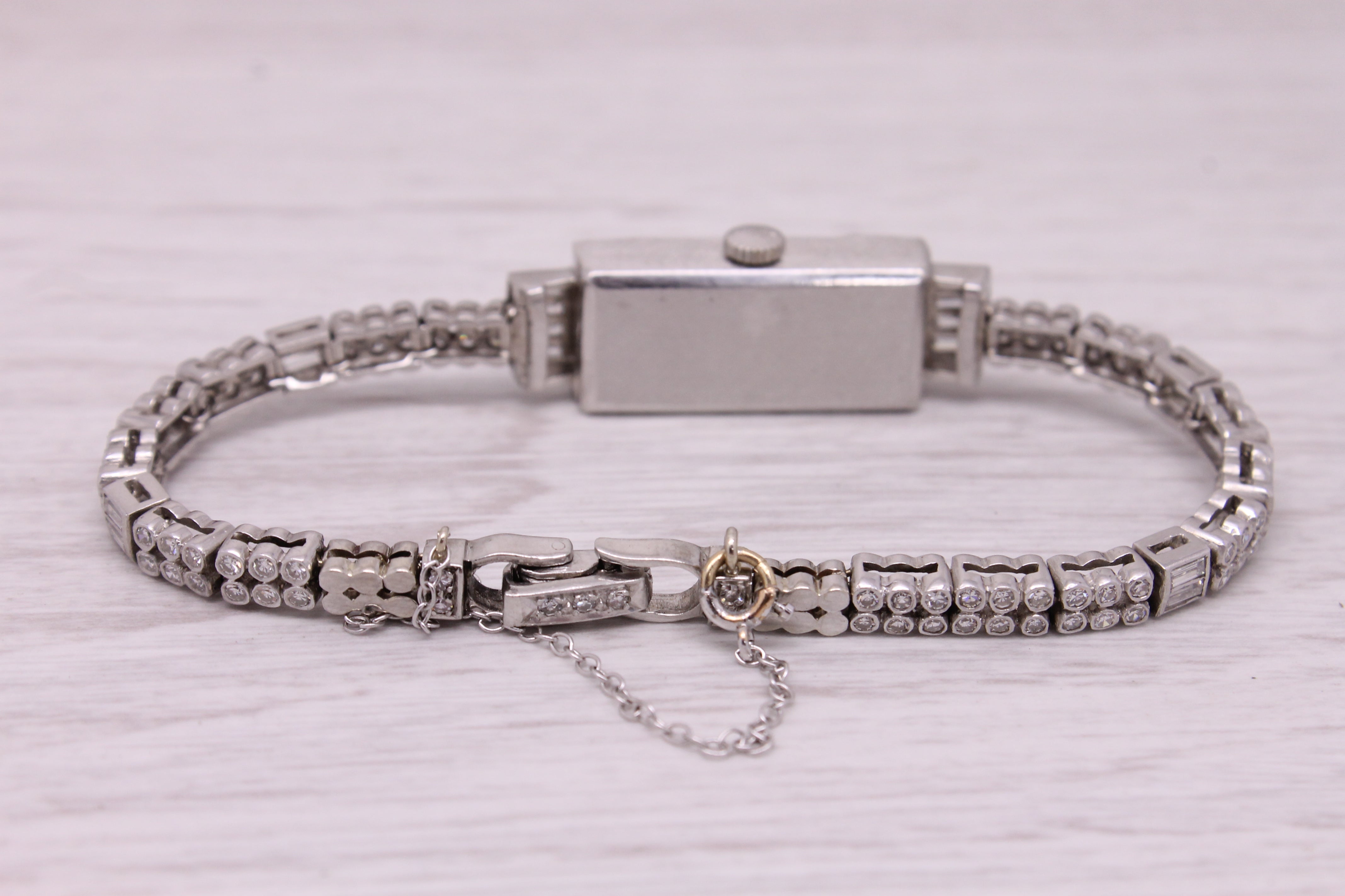 Thistle Vintage 1950s Mathey Tissot Platinum 3ctw Diamond Ladies Cocktail Watch Serviced