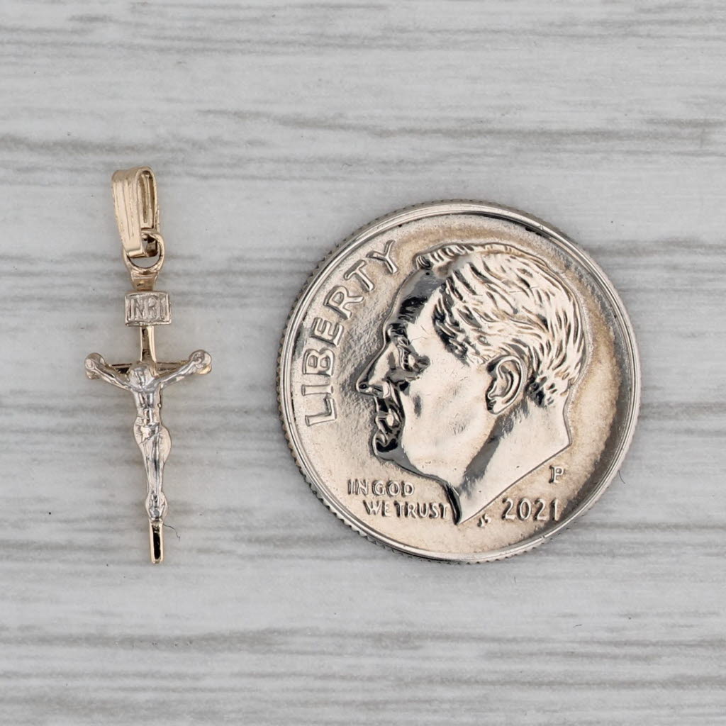 Gray Small Crucifix Cross Pendant 14k Yellow White Gold Religious Jewelry