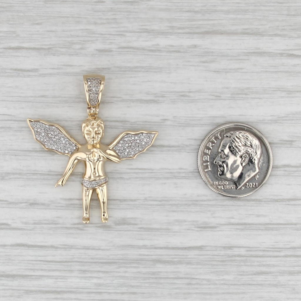 0.10ctw Diamond Guardian Angel Cheurb Pendant 10k Yellow Gold