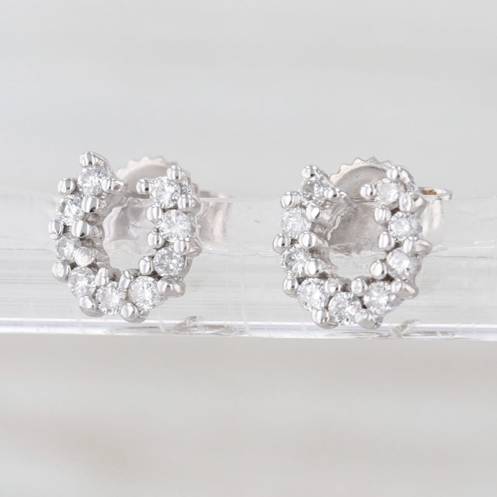0.18ctw Diamond Horseshoe Stud Earrings 14k White Gold Studs Good Luck Western