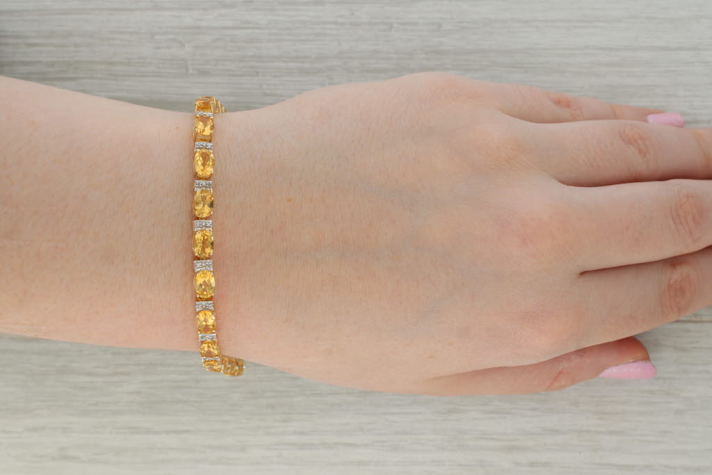 Dark Gray 14.02ctw Citrine Diamond Tennis Bracelet 14k Yellow Gold 7.5" 5mm