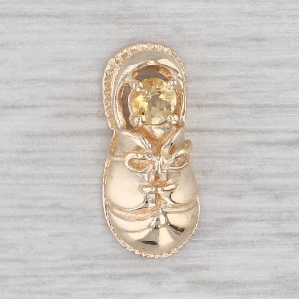 Gray 0.10ct Citrine Solitaire Baby Shoe 10k Yellow Gold November Birthstone