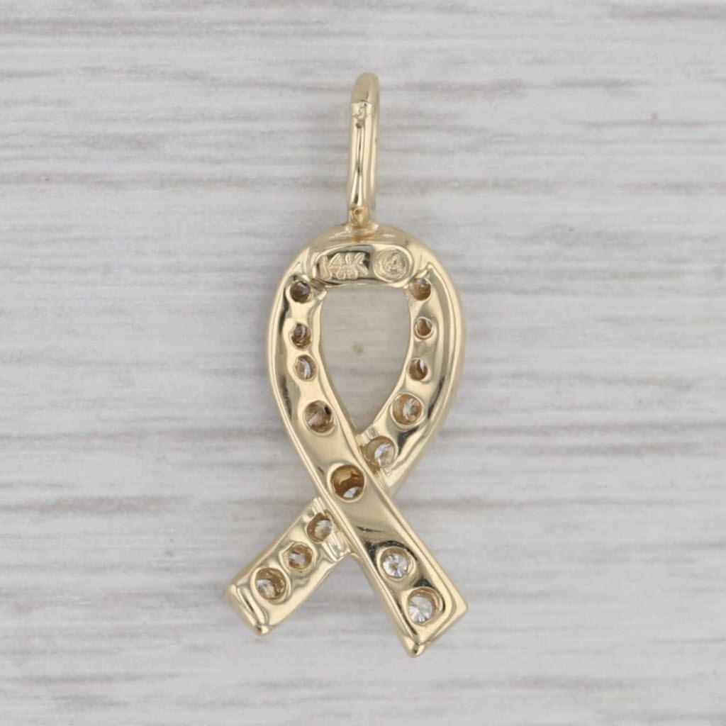 Gray 0.15ctw Diamond Support Ribbon Pendant 14k Yellow Gold Charm