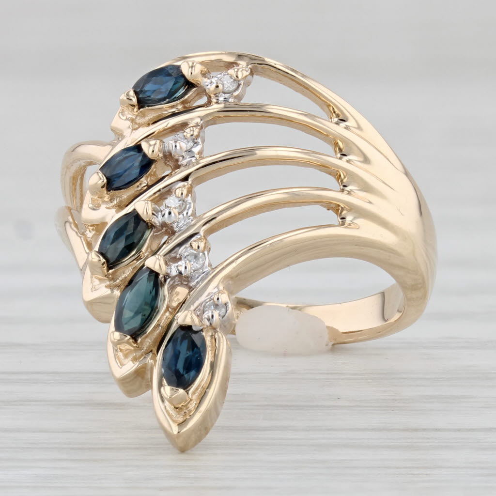 Light Gray 0.44ctw Blue Sapphire Spray Ring 14k Yellow Gold Size 7.25 Diamond Accents