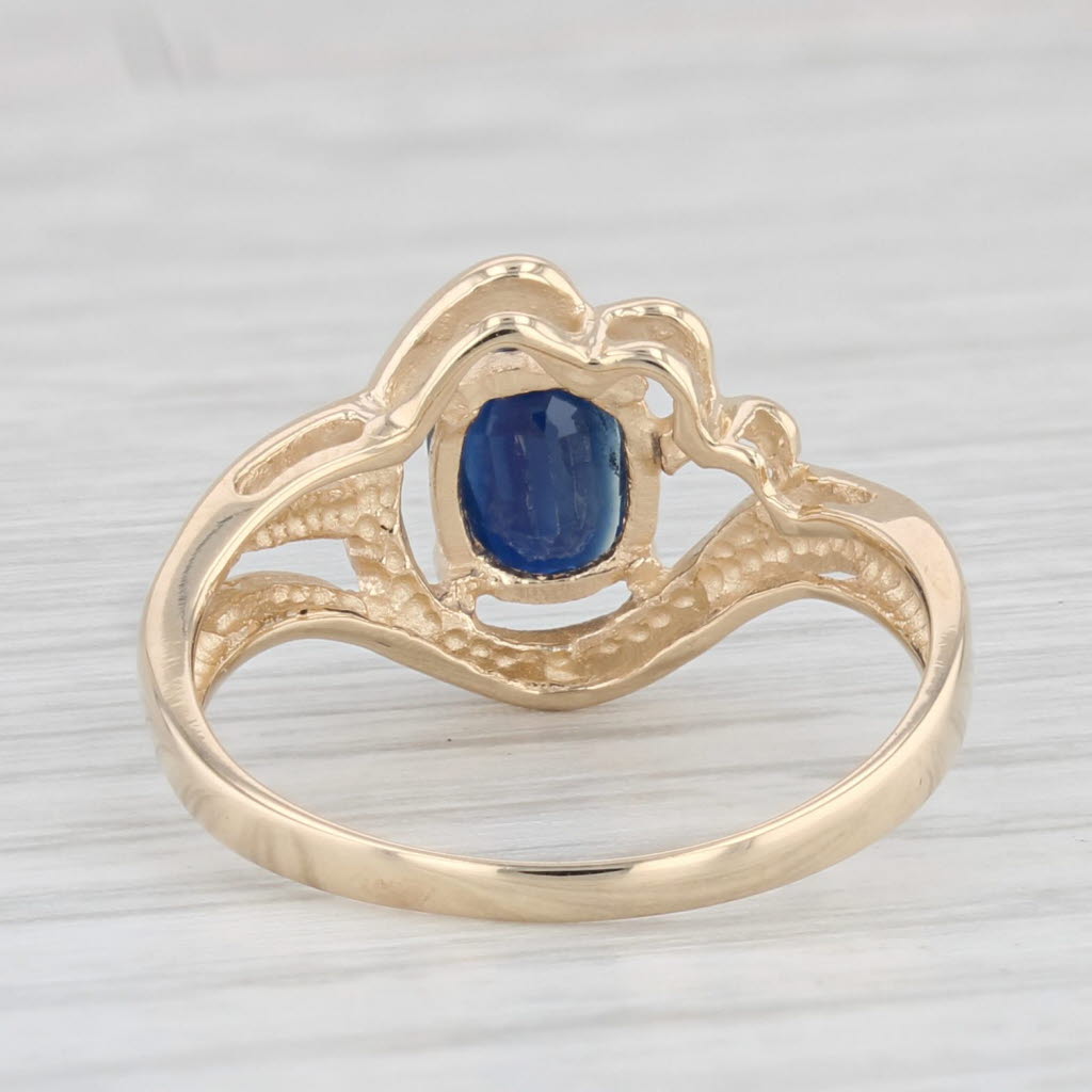 Light Gray 1ct Oval Blue Sapphire Solitaire Abstract Heart Ring 14k Yellow Gold Size 6.25