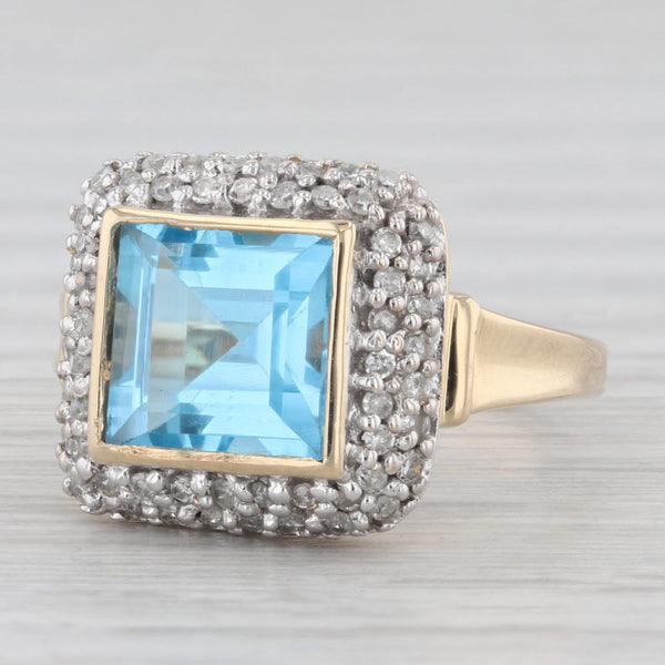 3.50ctw Blue Topaz Diamond Halo Ring 14k Yellow Gold Size 7.25