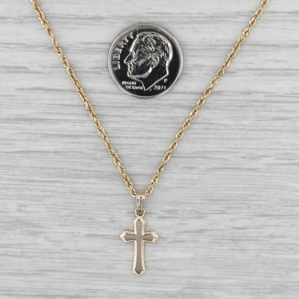 Cross Pendant Necklace 14k Yellow Gold 16" Rope Chain
