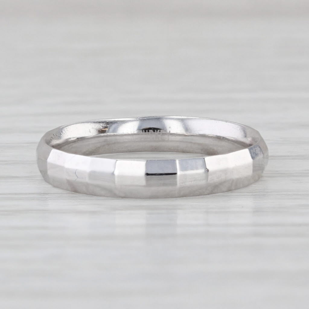 Beveled Band Ring 14k White Gold Stackable Wedding Band Size 5