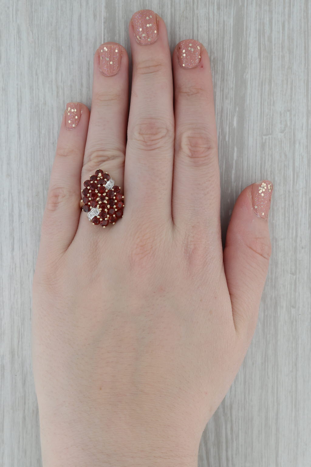 Dark Gray 4.52 ctw Garnet Diamond Teardrop Cocktail Cluster Ring 14K Yellow Gold Size 8