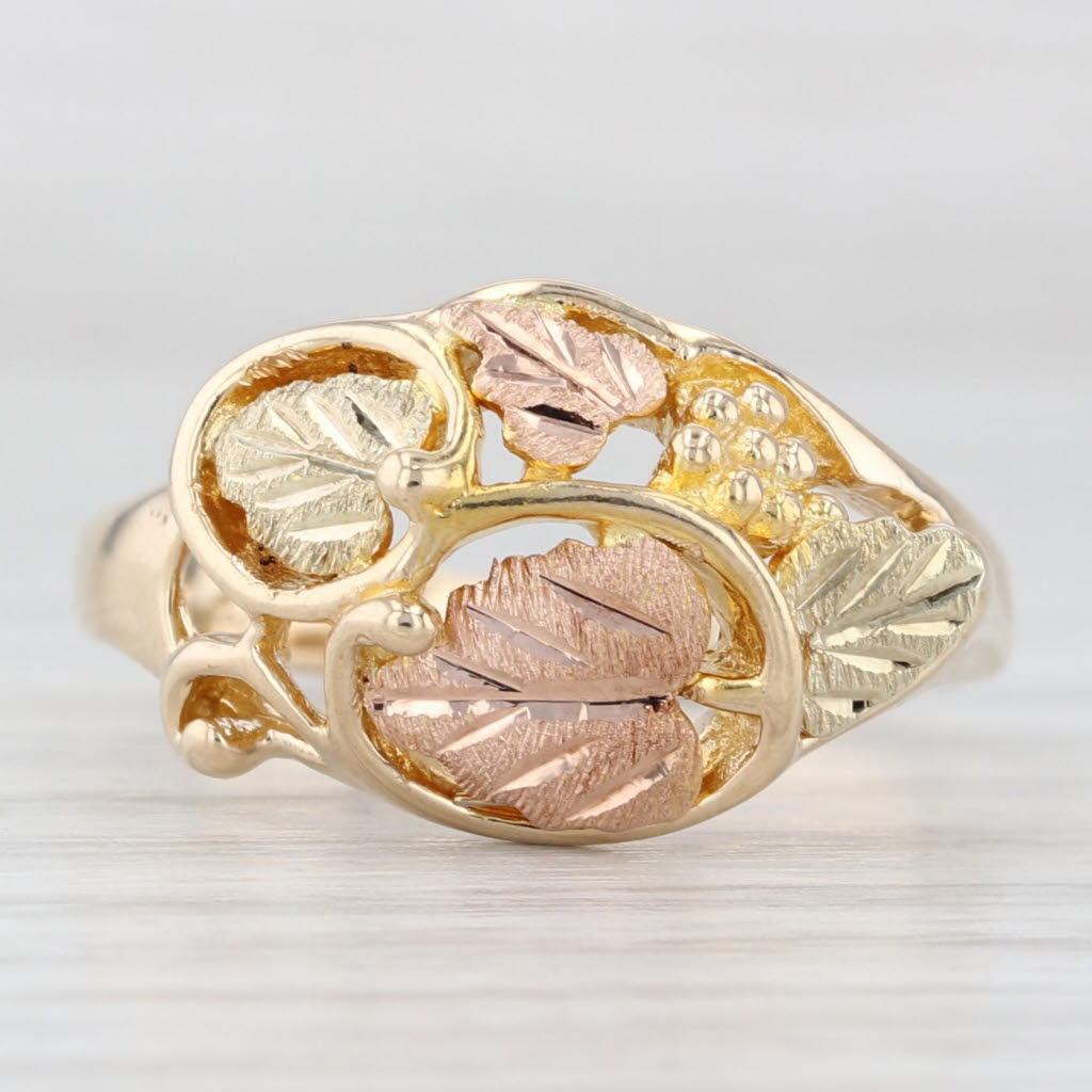 Light Gray Landstrom's Black Hills Gold Floral Leaf Ring 10k Yellow Rose Green Gold Sz 8.5