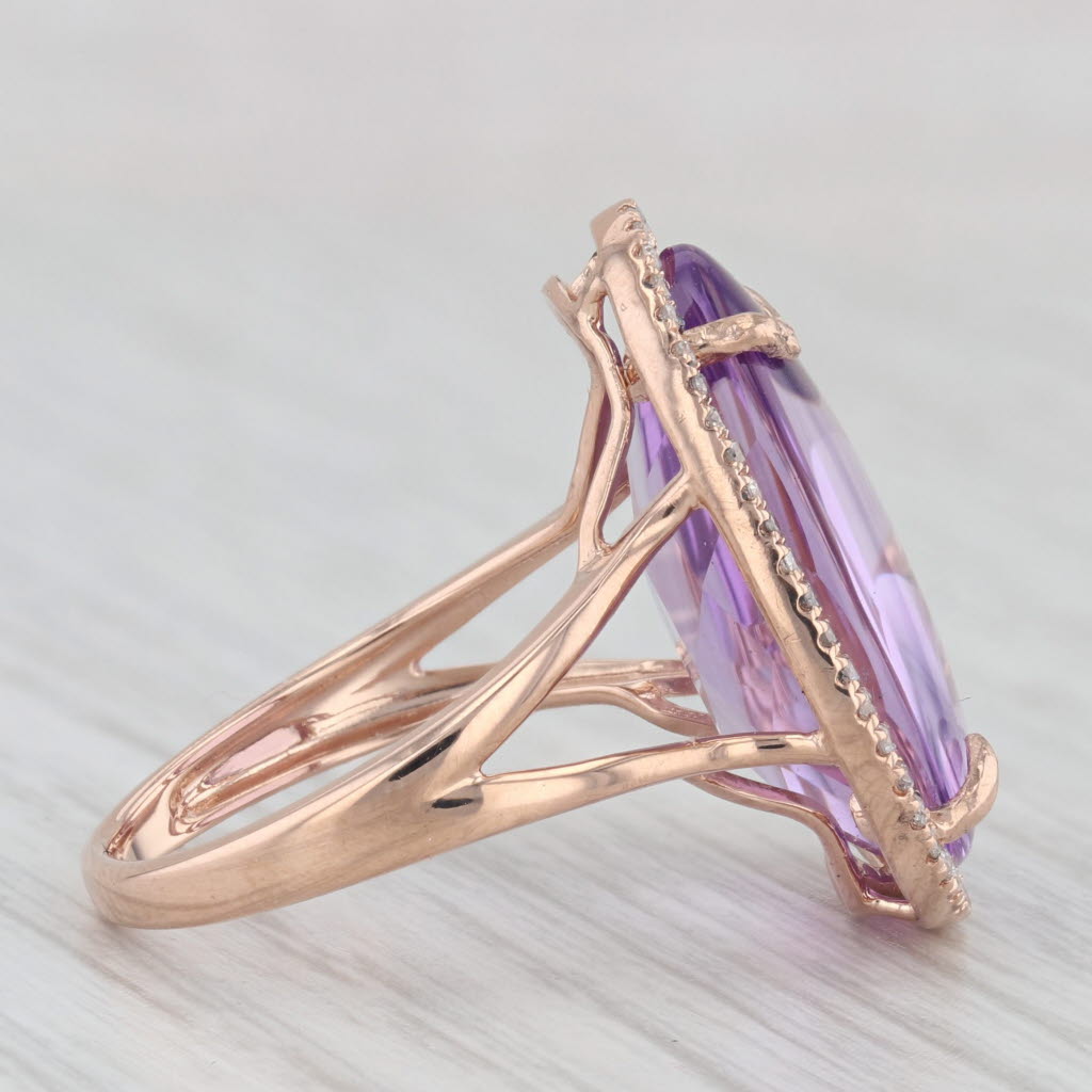 Light Gray Amethyst Diamond Halo Ring 14k Rose Gold Size 7 Cocktail