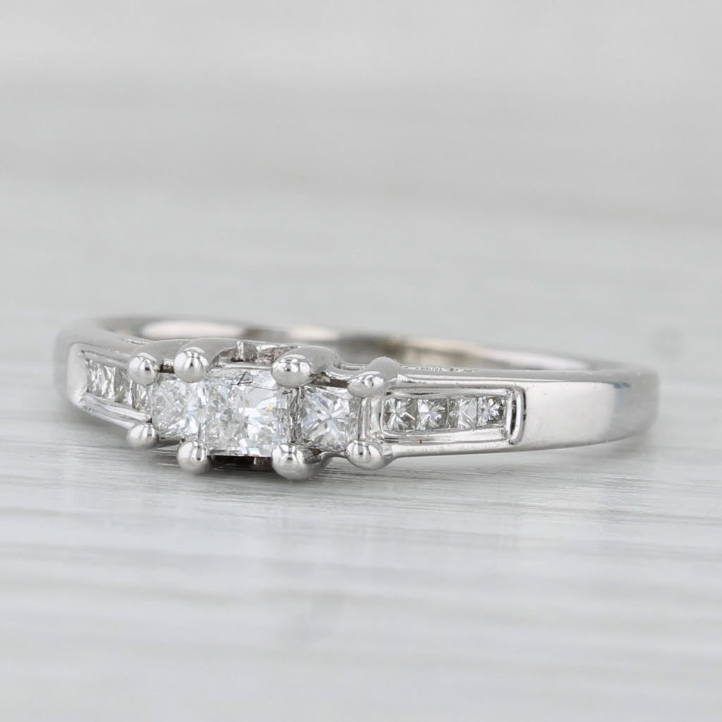 Light Gray 0.51ctw 3-Stone Diamond Engagement Ring 14k White Gold Size 8.5