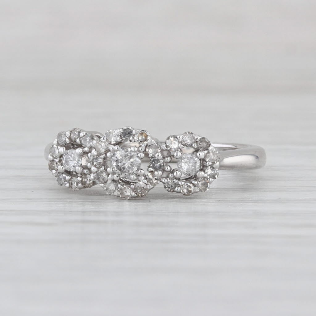 0.40ctw Diamond Halo 3-Stone Ring 10k White Gold Size 7 Engagement