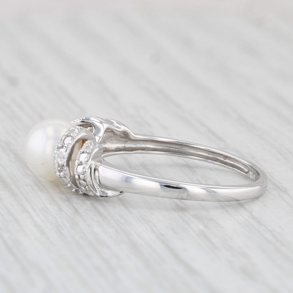 Light Gray Cultured Pearl Diamond Ring 10k White Gold Size 7