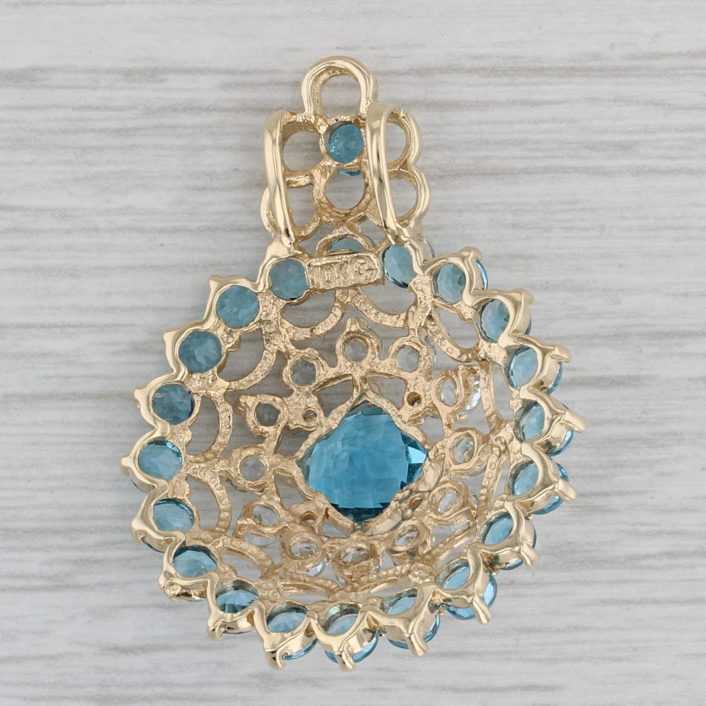 Gray 5.66ctw Blue Topaz Statement Pendant 10k Yellow Gold Diamond Accents