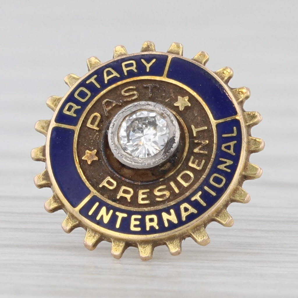 Light Gray Vintage Rotary International Past President Diamond 10k Gold Member Lapel
