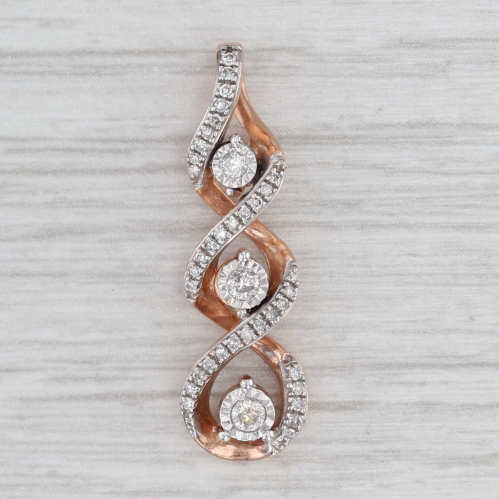 Light Gray 0.20ctw Diamond Swirl Journey Pendant 10k Rose Gold Floating Drop