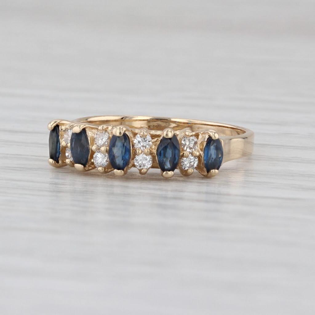 0.59ctw Blue Sapphire Diamond Ring 14k Yellow Gold Size 5.75 Stackable