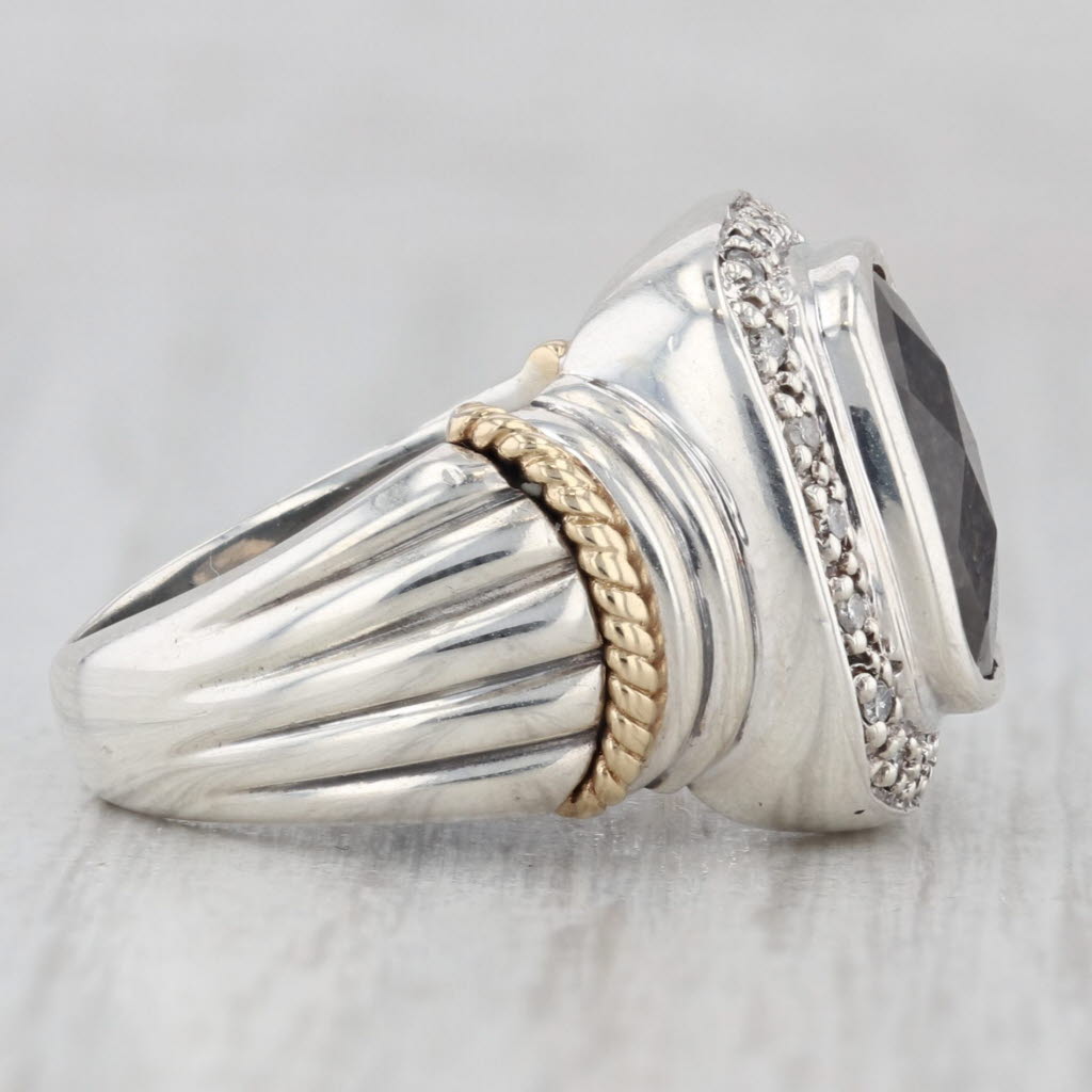 Light Gray 4.60ct Smoky Quartz Diamond Halo Ring Sterling Silver Size 6.5 Cocktail
