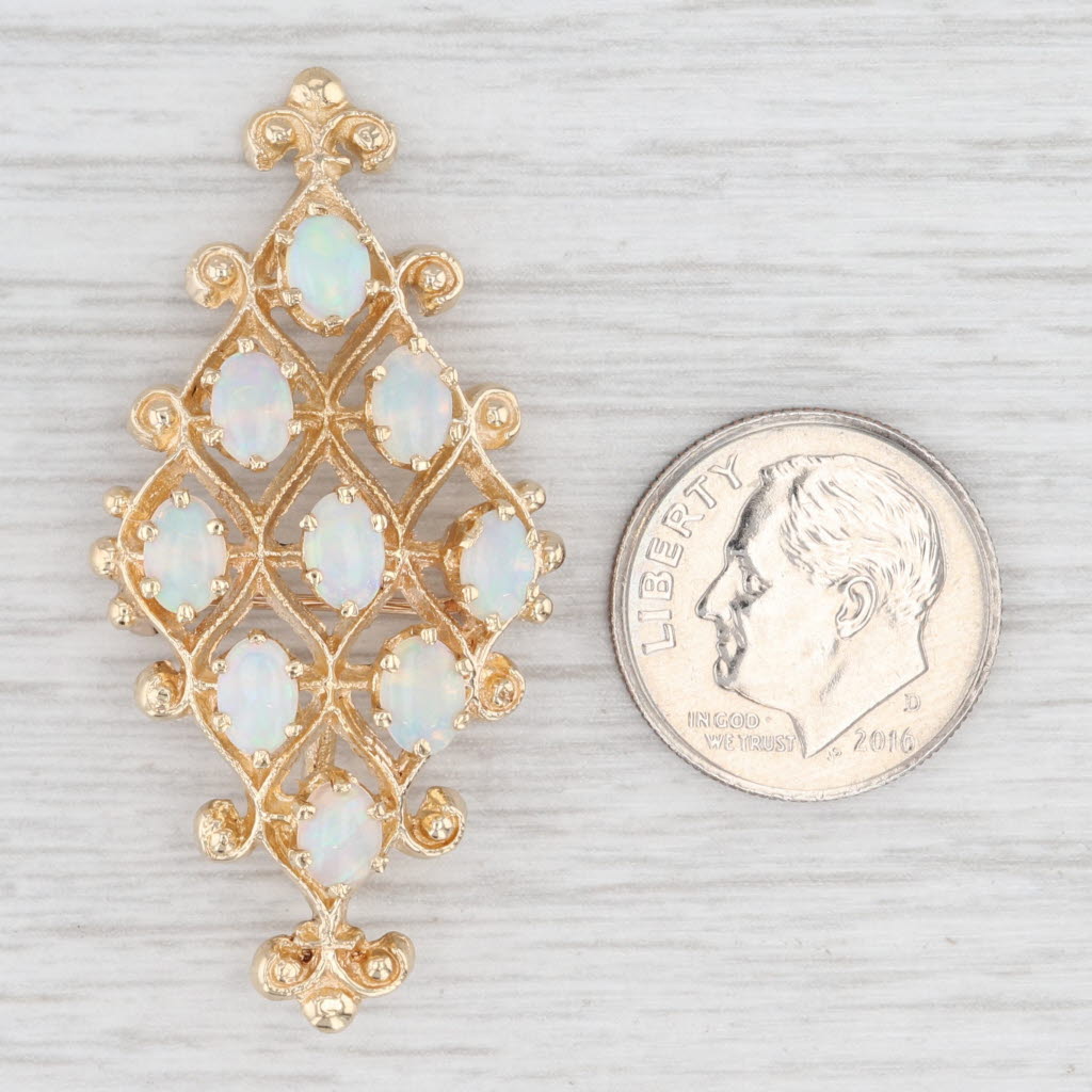 Light Gray Vintage Ornate Opal Pendant Brooch 14k Yellow Gold Statement