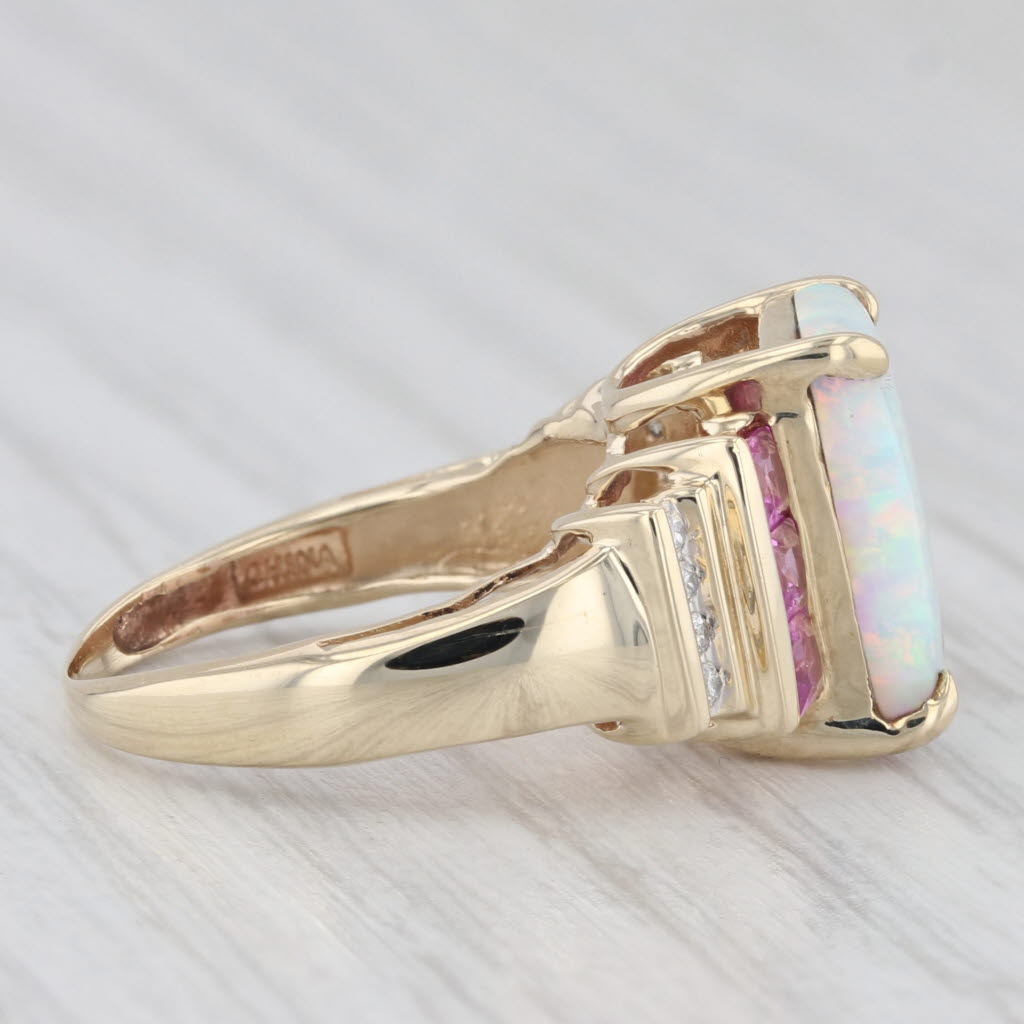 Light Gray Diamond Lab Created Opal Sapphire Ring 10k Yellow Gold Size 5.25