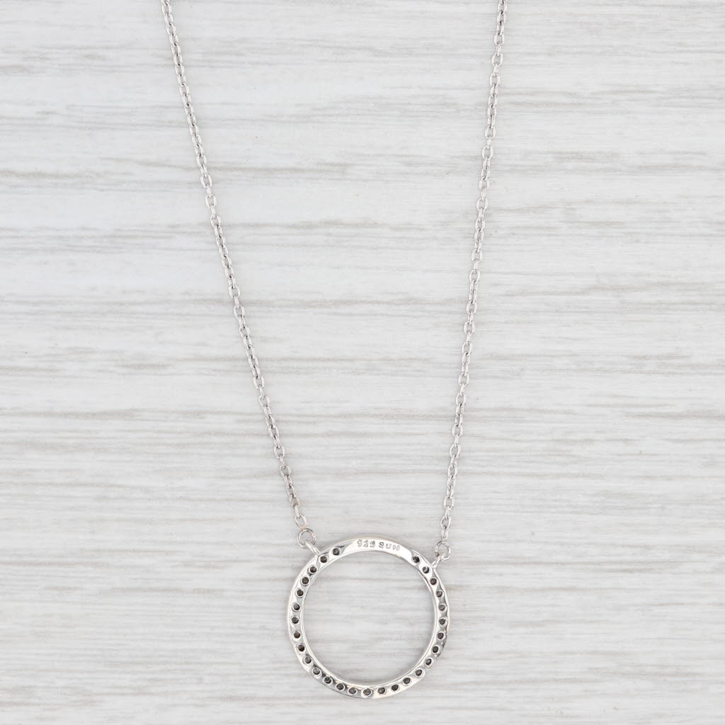 Light Gray 0.19ctw Diamond Eternity Circle Pendant Necklace Sterling Silver Cable Chain