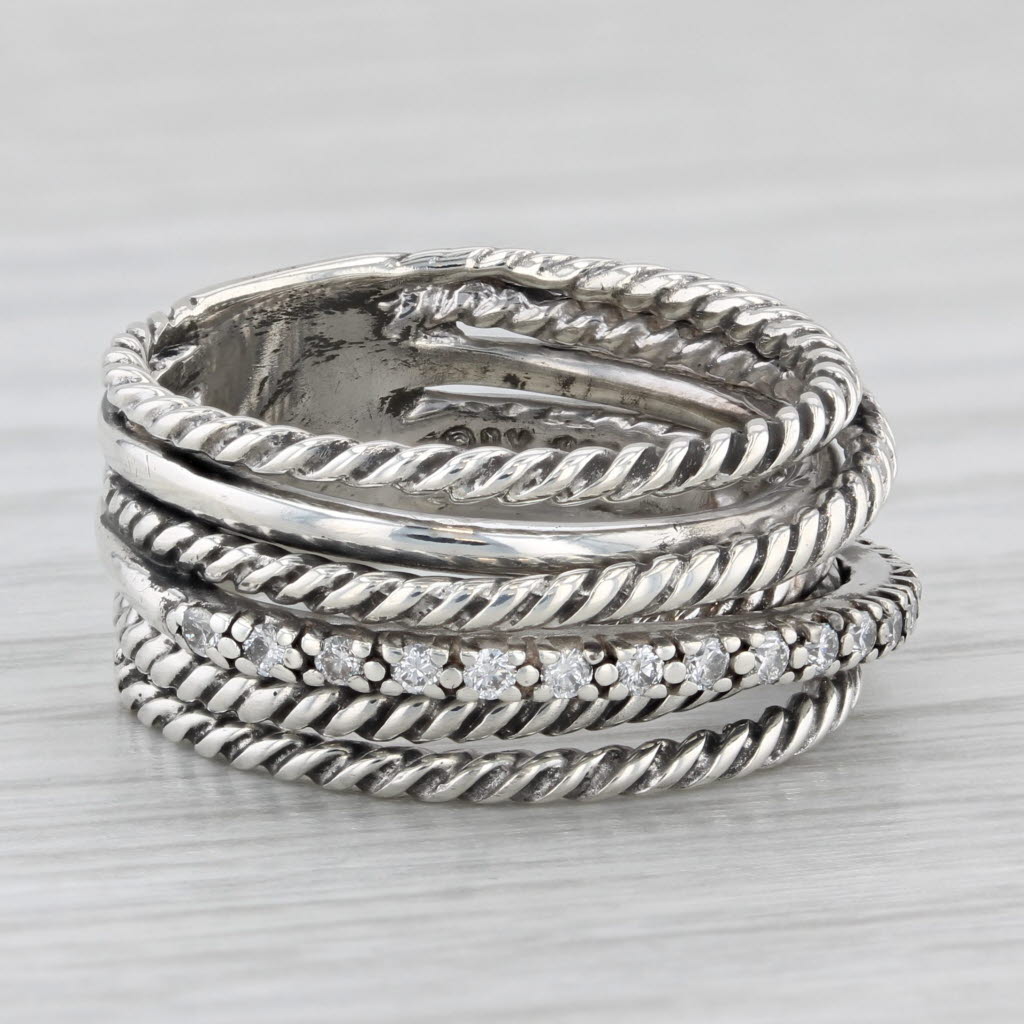 Light Gray David Yurman 0.18ctw Diamond Crossover Band Ring Sterling Silver Ring Size 6.5