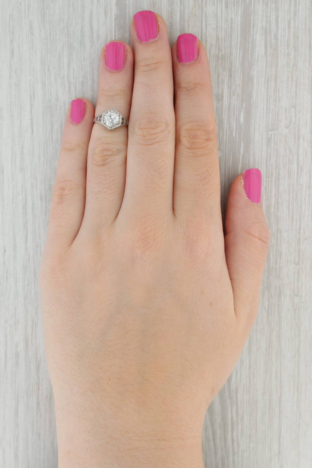 Gray Art Deco 1.31ct Diamond Solitaire Engagement Ring Platinum Size 4