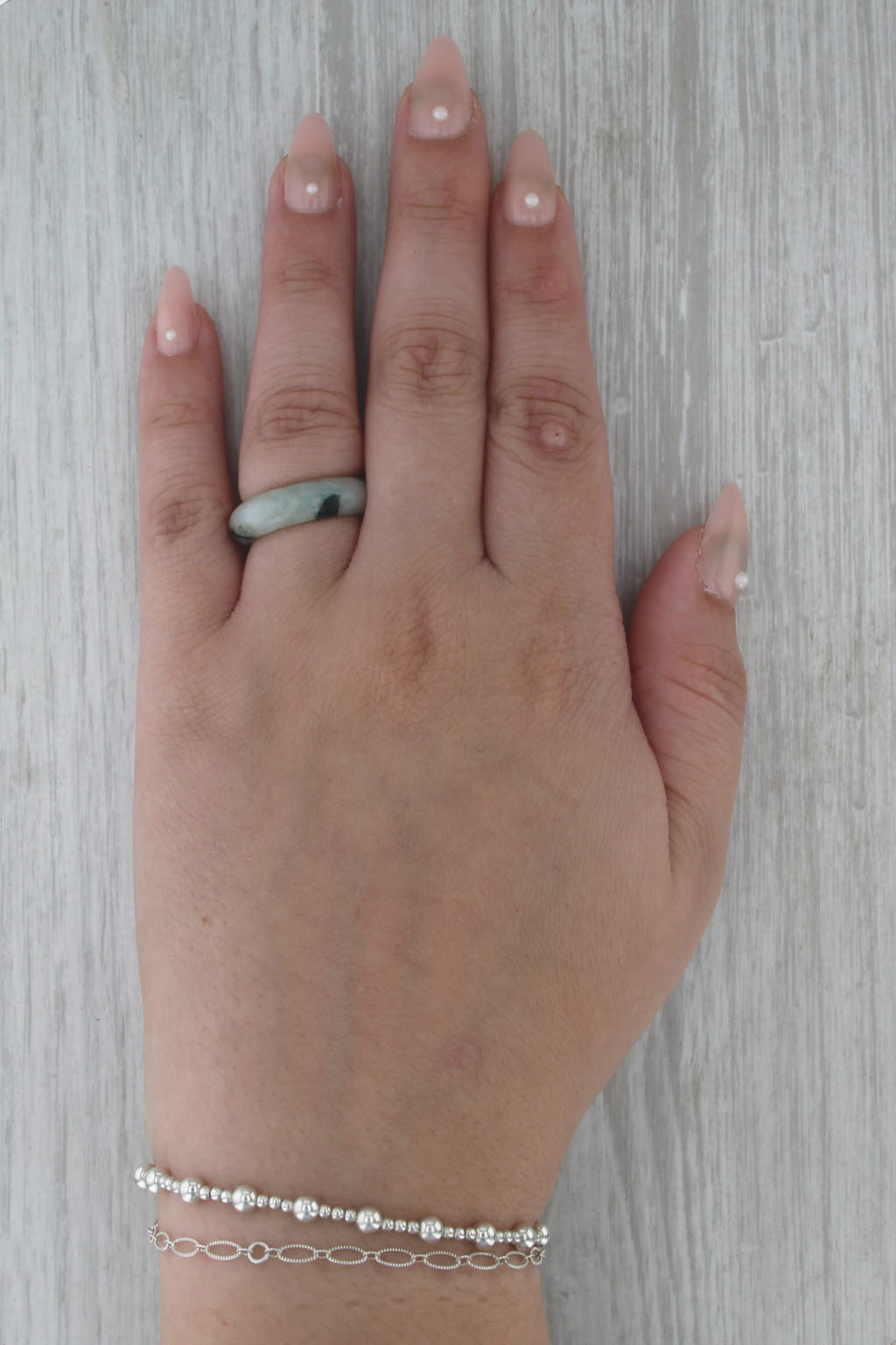 Marbled Green Jadeite Jade Band Ring Size 6.75 6.2mm