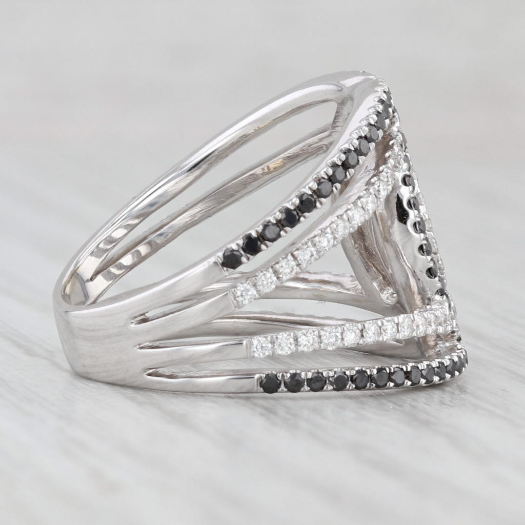 Light Gray 0.93ctw Black White Diamond Ring 18k White Gold Size 7.5 Cocktail
