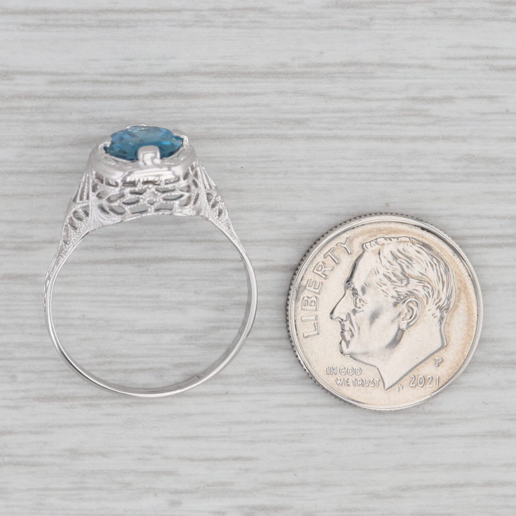 Gray Vintage 1.84ct London Blue Topaz Filigree Ring 14k White Gold Sz 7.5 Engagement