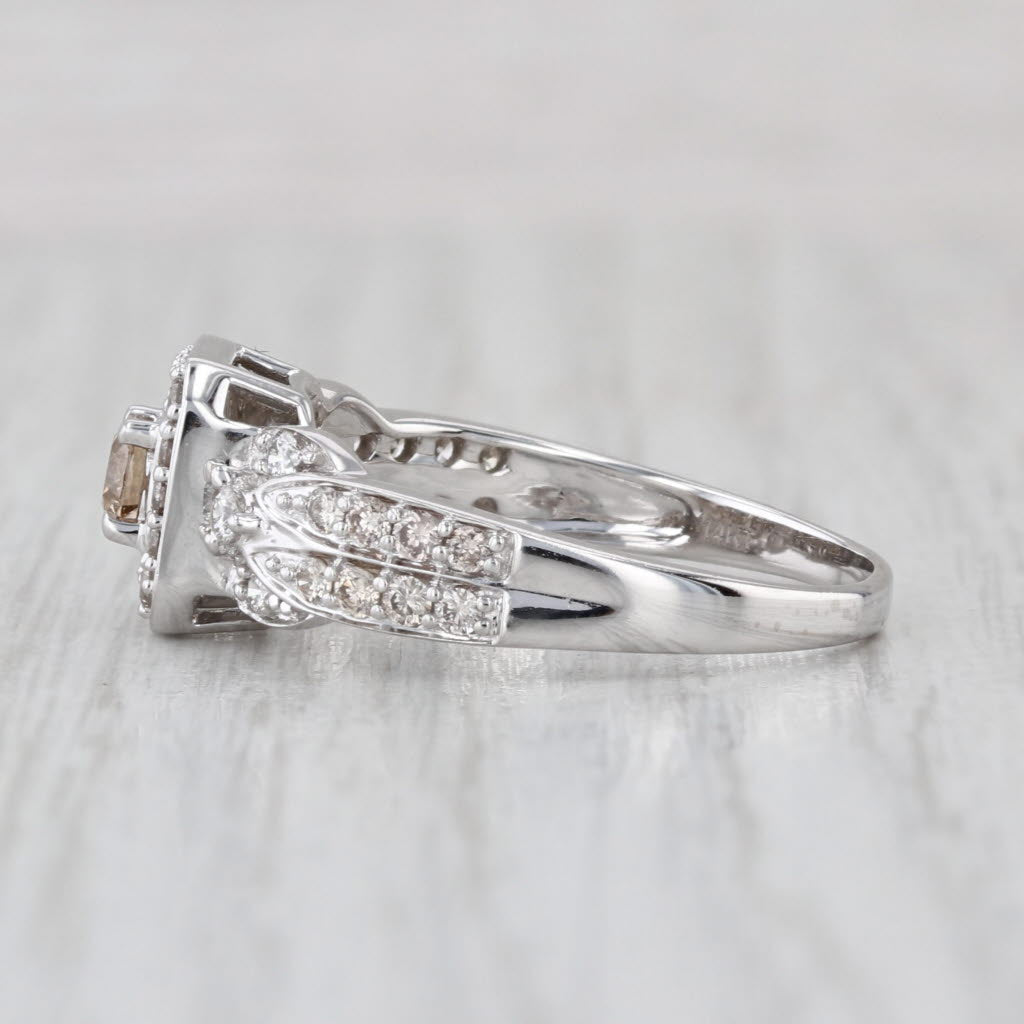 Champagne White Diamond Halo Engagement Ring 14k White Gold Size 9.25
