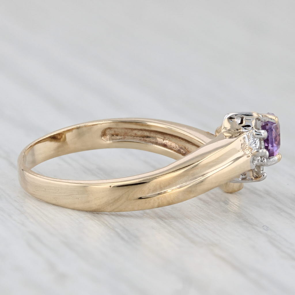 Light Gray 0.36ctw Amethyst Diamond Bypass Ring 14k Yellow Gold Size 6.75