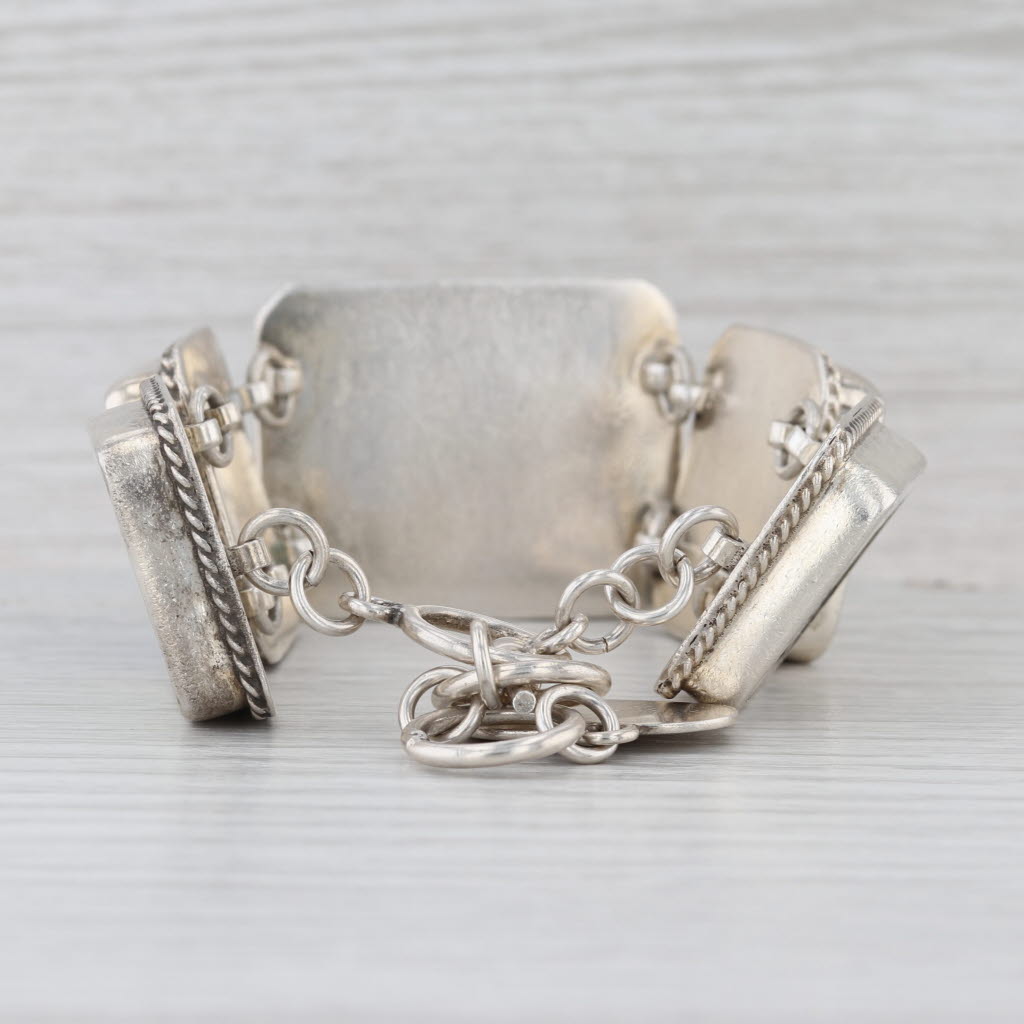 Jacqueline Smiley Ceramic Panel Bracelet Sterling Silver 7.25-8.25" Statment