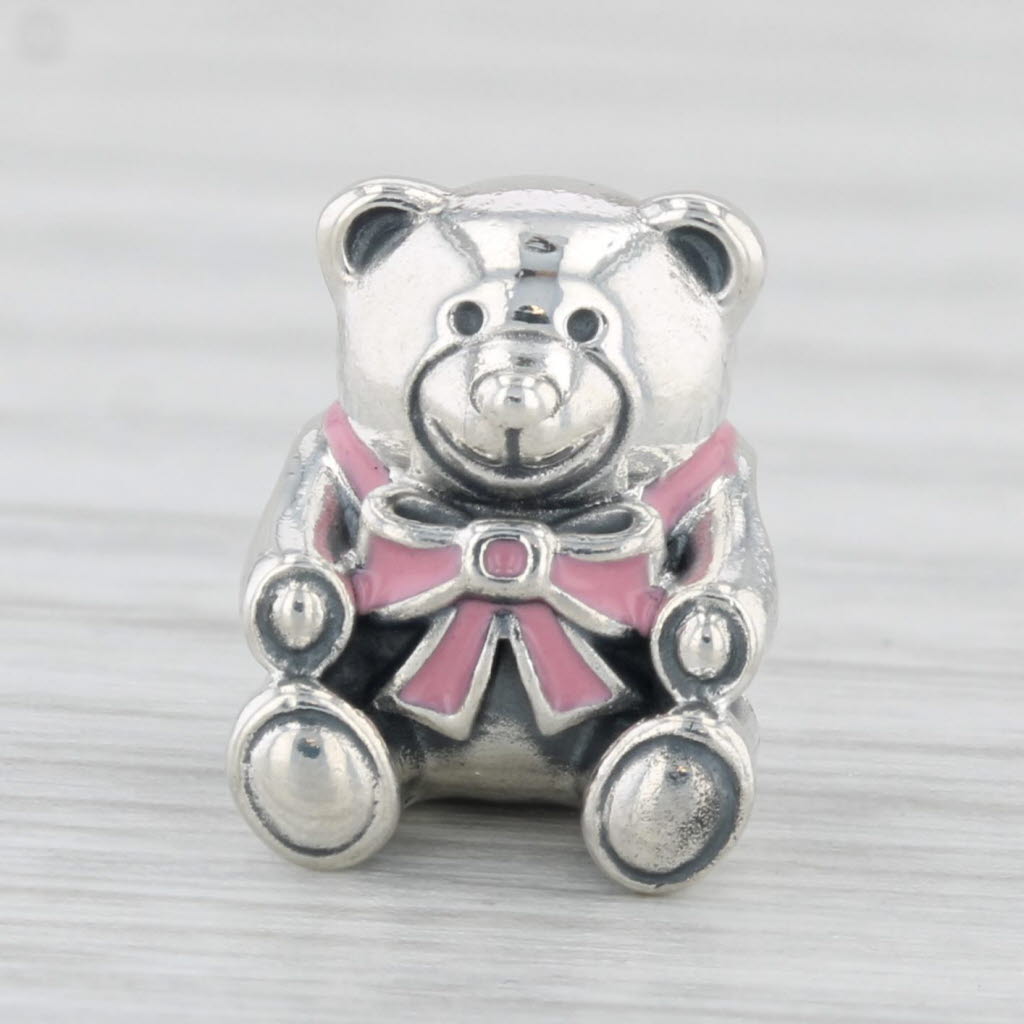 Light Gray Authentic Pandora Baby Girl Teddy Bear Charm 791124EN24 Pink Enamel Silver