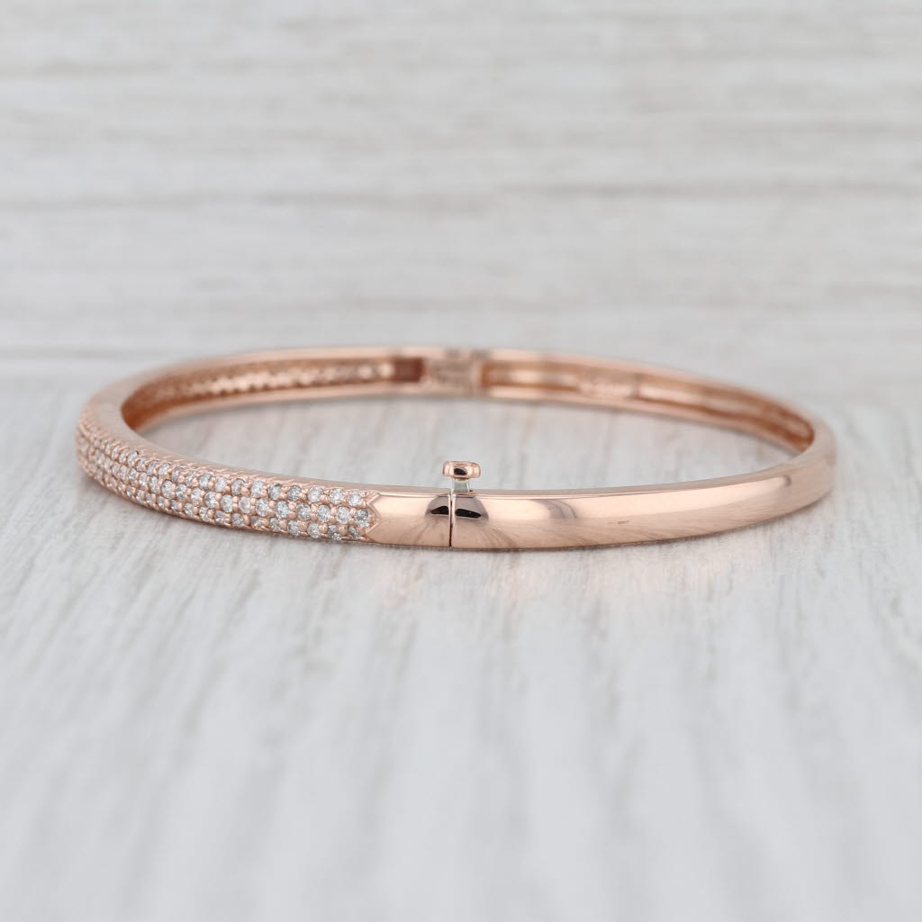 0.80ctw Pave Diamond Bangle Bracelet 14k Rose Gold 6.75" 4.1mm