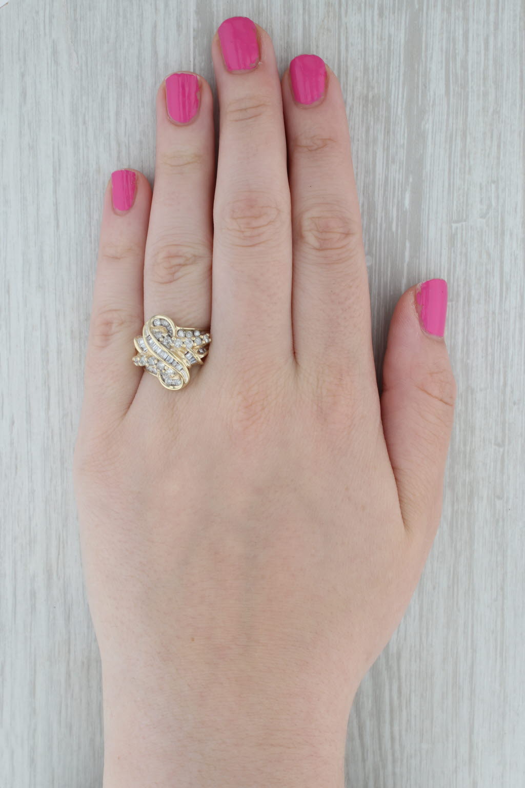 Dark Gray 0.85ctw Diamond Bypass Ring 14k Yellow Gold Size 10.75