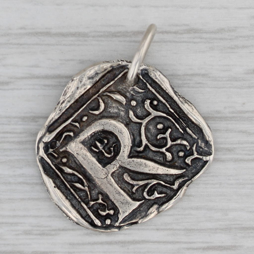 Gray Letter Initial R Charm Sterling Silver Wax Seal Design Waxing Poetic Pendant
