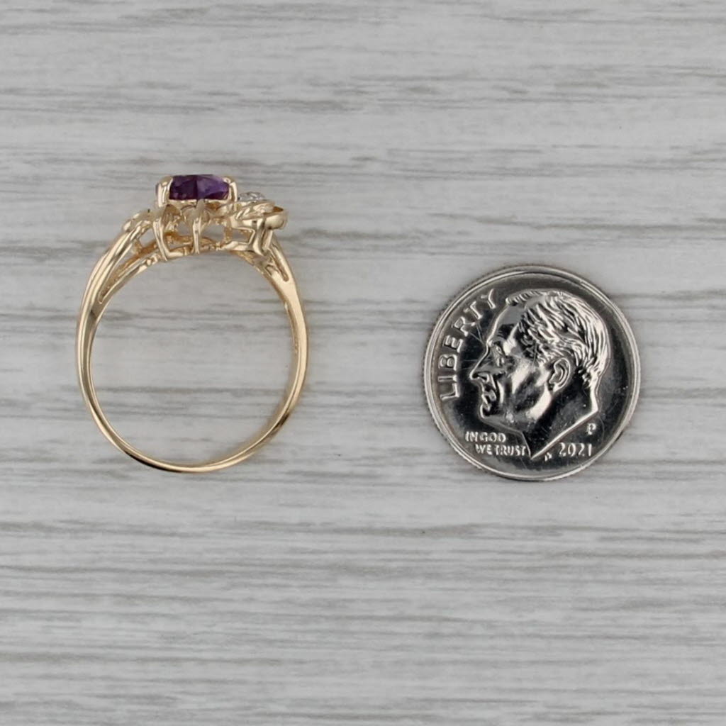 0.65ct Amethyst Heart Flower Ring 14k Yellow Gold Diamond Accents Size 7.25