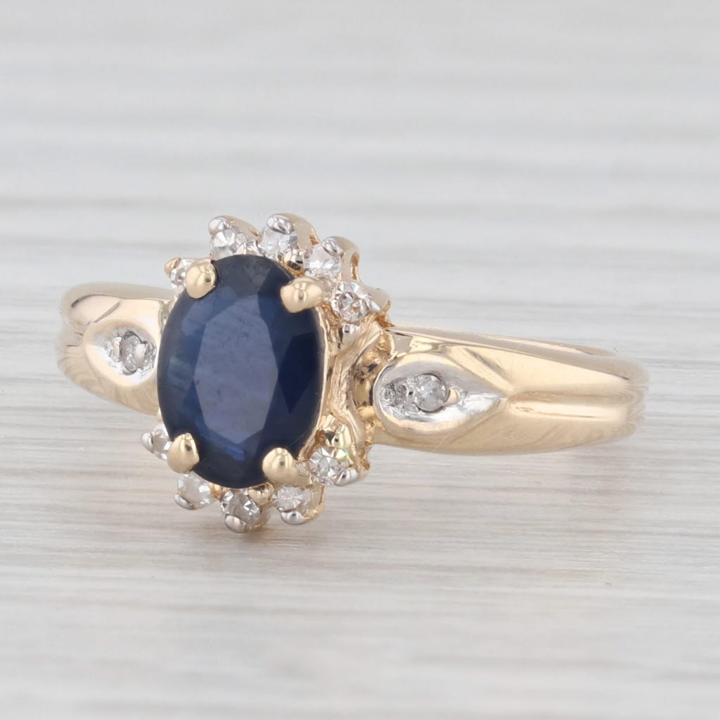 Light Gray 0.75ctw Oval Blue Sapphire Diamond Halo Ring 10k Yellow Gold Sz 4.75 Engagement