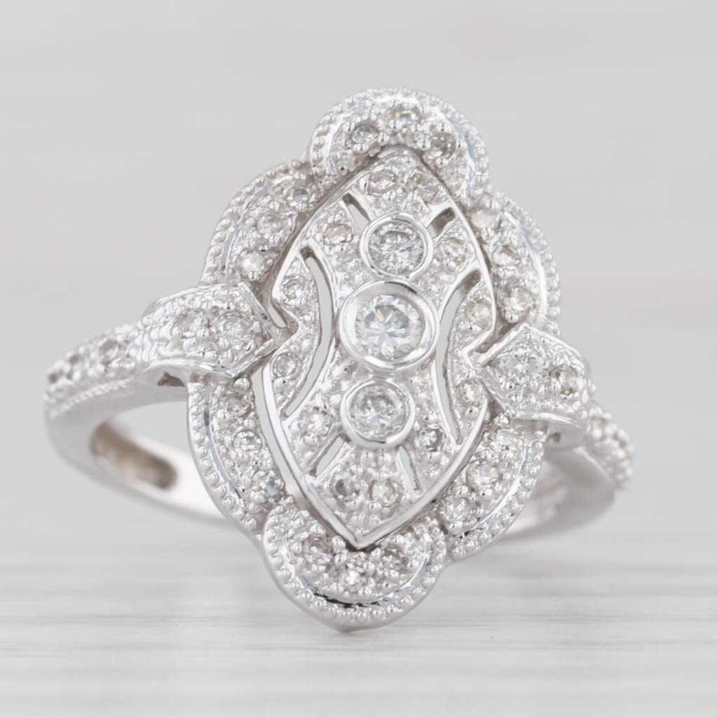 Vintage 0.27ctw Diamond Cluster Ring 14k White Gold Size 7.25